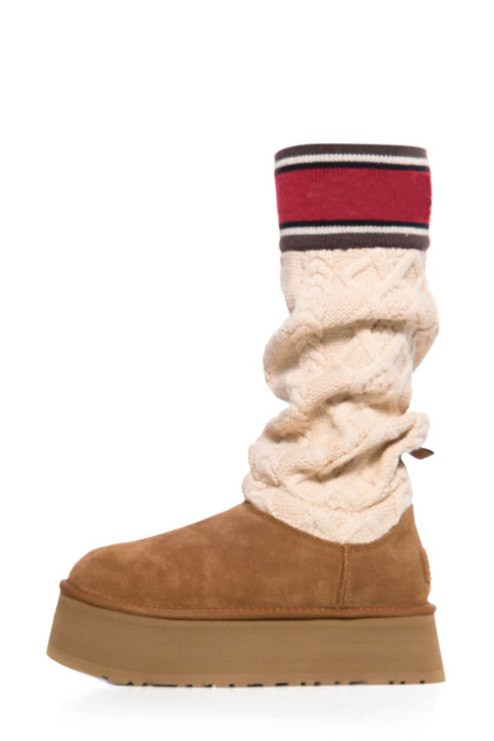 Slouchy Cable-Knit Flatform Boots - Chestnut