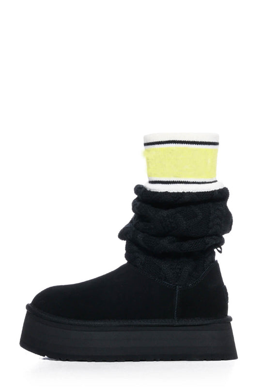 Slouchy Cable-Knit Flatform Boots - Black