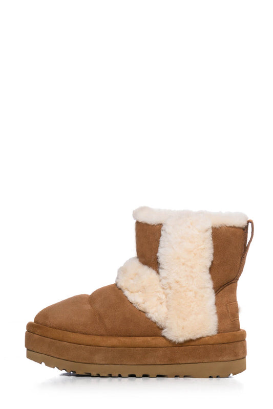 Cosy Suede Shearling Flatform Ankle Boots - Chestnut