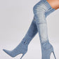 Patchwork Denim Over The Knee Stiletto Heeled Boots With Pocket Details - Blue/Black