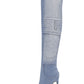 Patchwork Denim Over The Knee Stiletto Heeled Boots With Pocket Details - Blue/Black