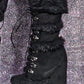 Black Faux Fur Lace Up Mid Calf Wedge Platform Boots