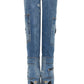 Patchwork Denim Knee-High Stiletto Heeled Boots With Pocket Details - Blue
