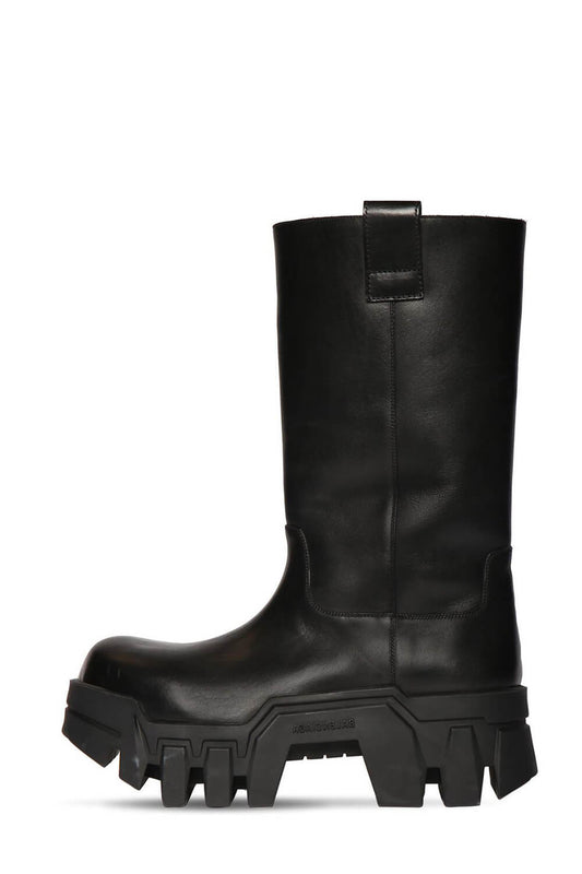 Leather Chunky Platform Mid-Calf Boots - Black