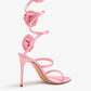 Pink Satin Wrap-Around High-Heel Sandals With Roses Detailing