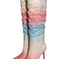 Ombre Multi Rhinestone Ruched Mid-Calf Pointed Toe Stiletto Boots - Pink