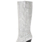 Rhinestone Embellished Knee High Block Heel Western Cowboy Boots - Silver