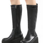 Knee High Chunky Wedge Platform Boots - Black