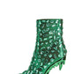 Rhinestone Embellished Pointed Toe Morso Heeled Ankle Boots - Green