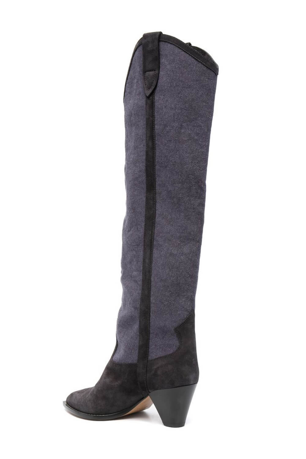 Suede Two-Tone Pointed Toe Western Cowboy Knee High Boots - Grey