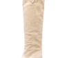 Suede Pointed Toe Western Cowboy Knee High Boots - Beige