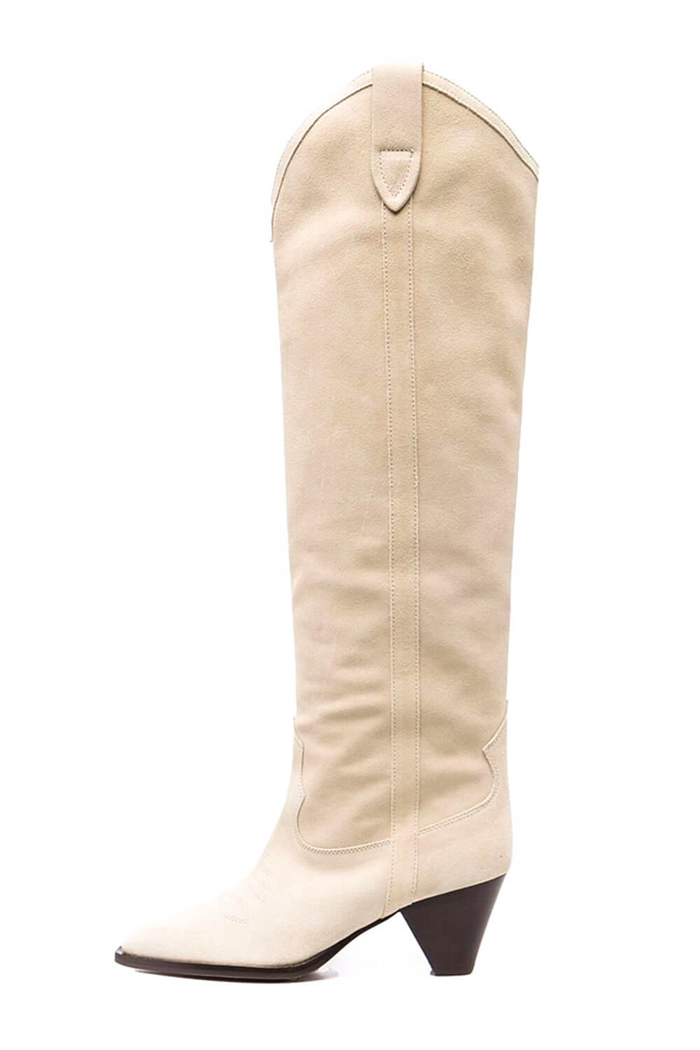 Suede Pointed Toe Western Cowboy Knee High Boots - Beige