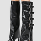 Buckle Detail Fold Over Knee-High High Heeled Boots - Black