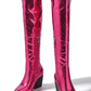 Metallic Python Western Cowgirl Pointed Toe Knee High Boot - Hot Pink