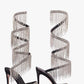Crystal Rhinestones Fringed Open Pointed Toe Around The Ankle Coil Stiletto Heeled Sandals - Black