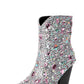 Gem And Rhinestone Embellished Pointed Toe Block Heel Western Cowboy Boots - Silver