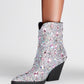 Gem And Rhinestone Embellished Pointed Toe Block Heel Western Cowboy Boots - Silver