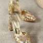 Metallic Crystals Studs Embellished Block Heel Pump - Gold