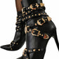 Buckle Studded Strap Pointed-Toe High Heel Ankle Boots