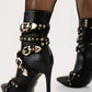Buckle Studded Strap Pointed-Toe High Heel Ankle Boots