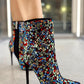 Multicolor Gem And Rhinestone Embellished Pointed Toe Ankle Stiletto Bootie - Multicolor
