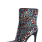 Multicolor Gem And Rhinestone Embellished Pointed Toe Ankle Stiletto Bootie - Multicolor