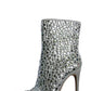 Multicolor Gem And Rhinestone Embellished Pointed Toe Ankle Stiletto Bootie - Silver