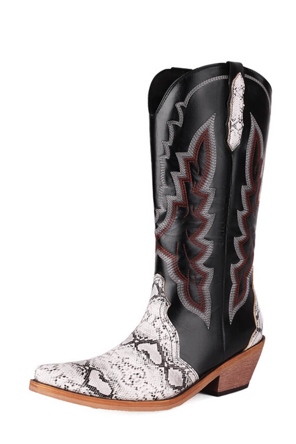 Python Print Embellished Block Heel Western Cowboy Mid-Calf Boots