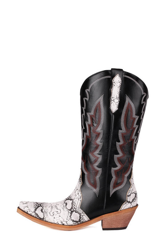 Python Print Embellished Block Heel Western Cowboy Mid-Calf Boots