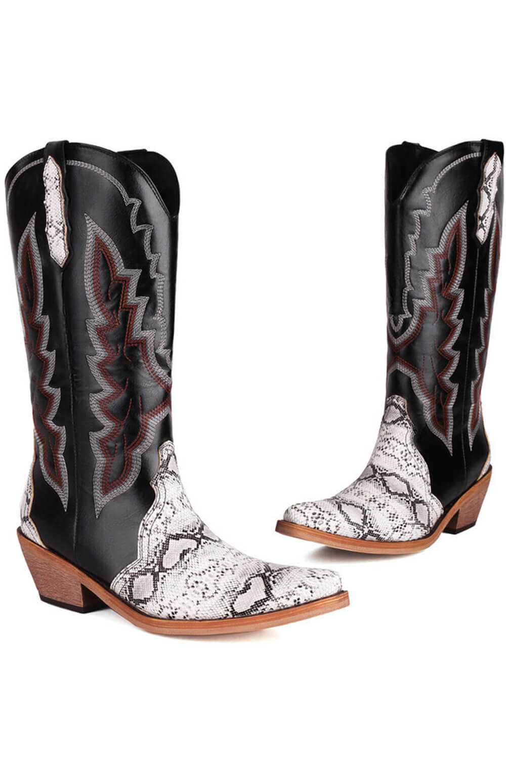 Python Print Embellished Block Heel Western Cowboy Mid-Calf Boots