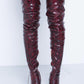 Firebrick Snake Print Stiletto Thigh High Boots