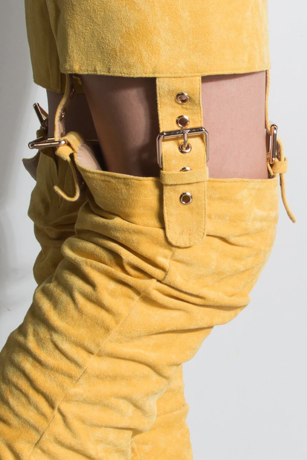 Mustard Suede Belted Thigh High Boots (2335396397115)