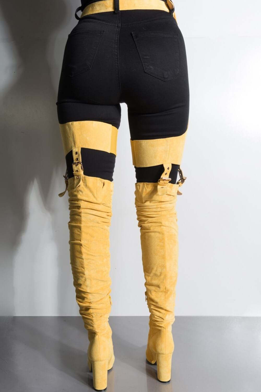 Mustard Suede Belted Thigh High Boots (2335396397115)