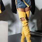 Mustard Suede Belted Thigh High Boots (2335396397115)