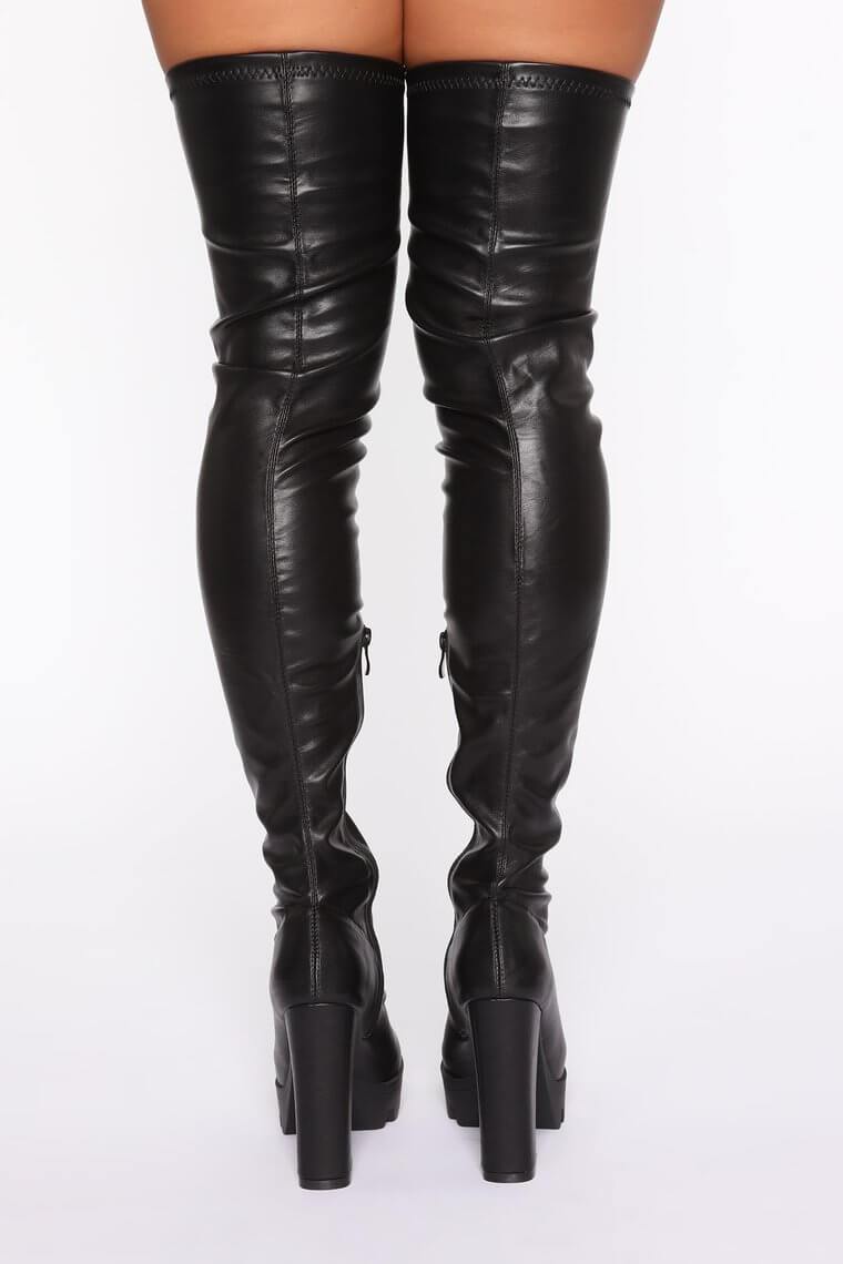 Black Chunky Platform Thigh High Boots