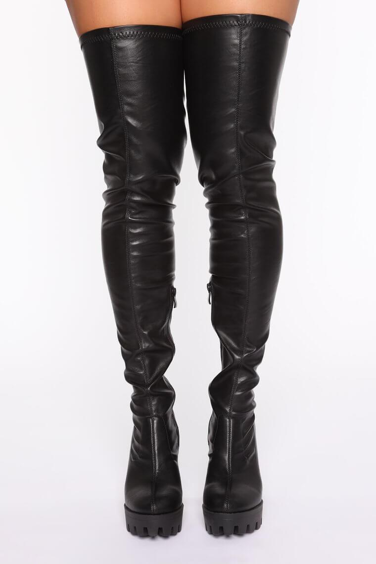 Black Chunky Platform Thigh High Boots