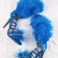 Blue Feather Rhinestone Embroidered High Heeled Sandals