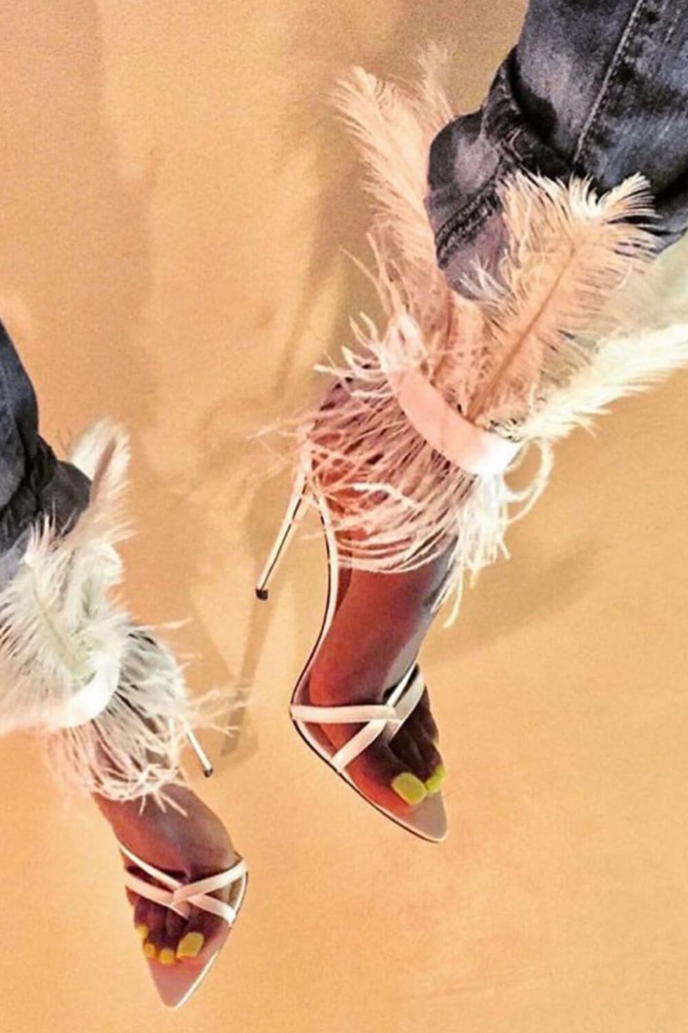 White Feather Strappy Stiletto Sandals