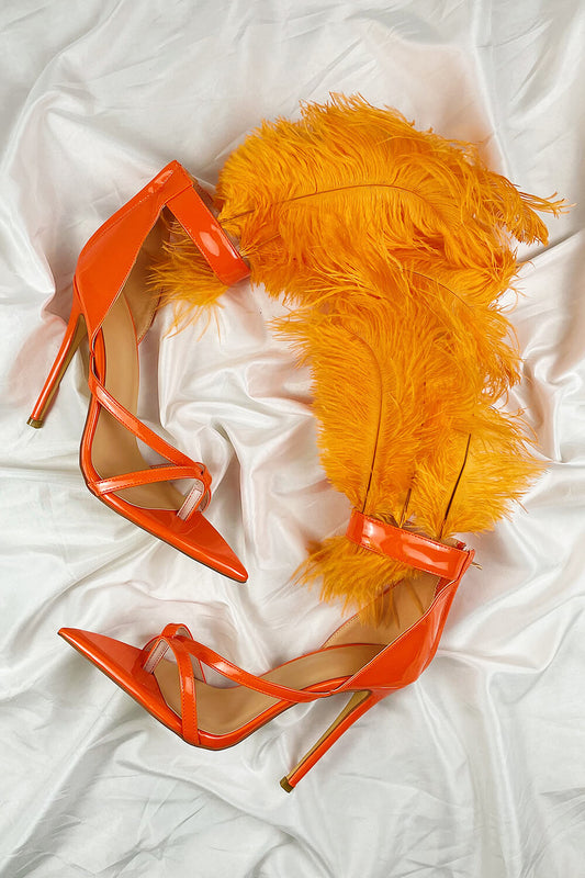 Orange Feather Strappy Stiletto Sandals