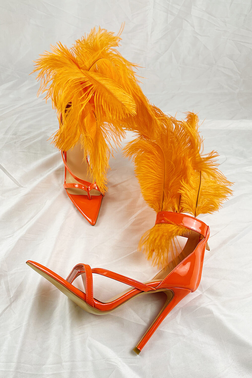 Orange Feather Strappy Stiletto Sandals