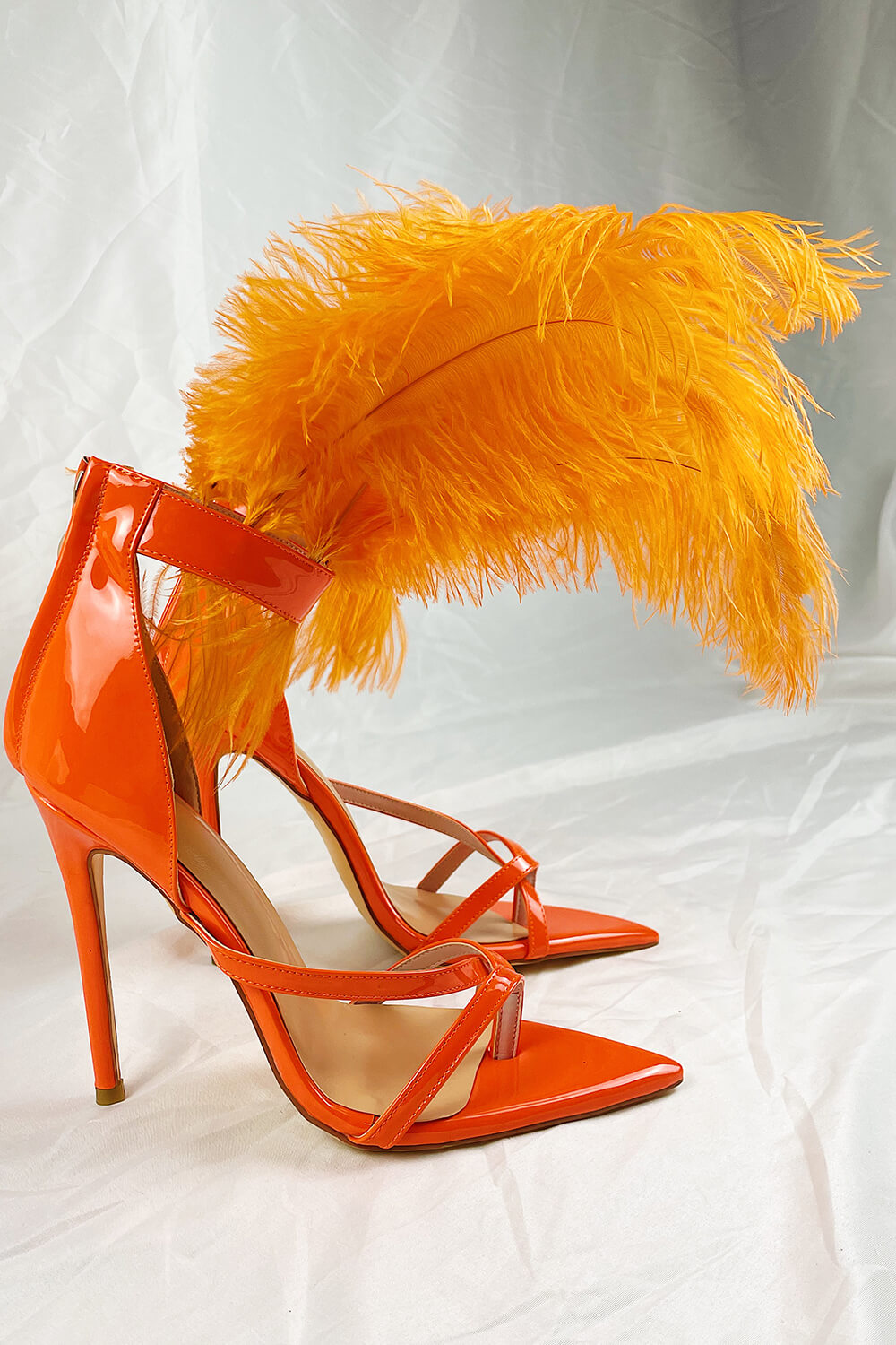 Orange Feather Strappy Stiletto Sandals