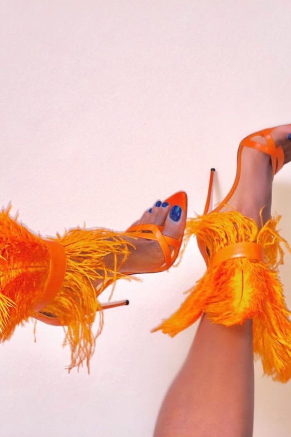 Orange Feather Strappy Stiletto Sandals