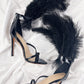 Black Feather Strappy Stiletto Sandals