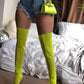 Neon Yellow Frost Thigh High Boots