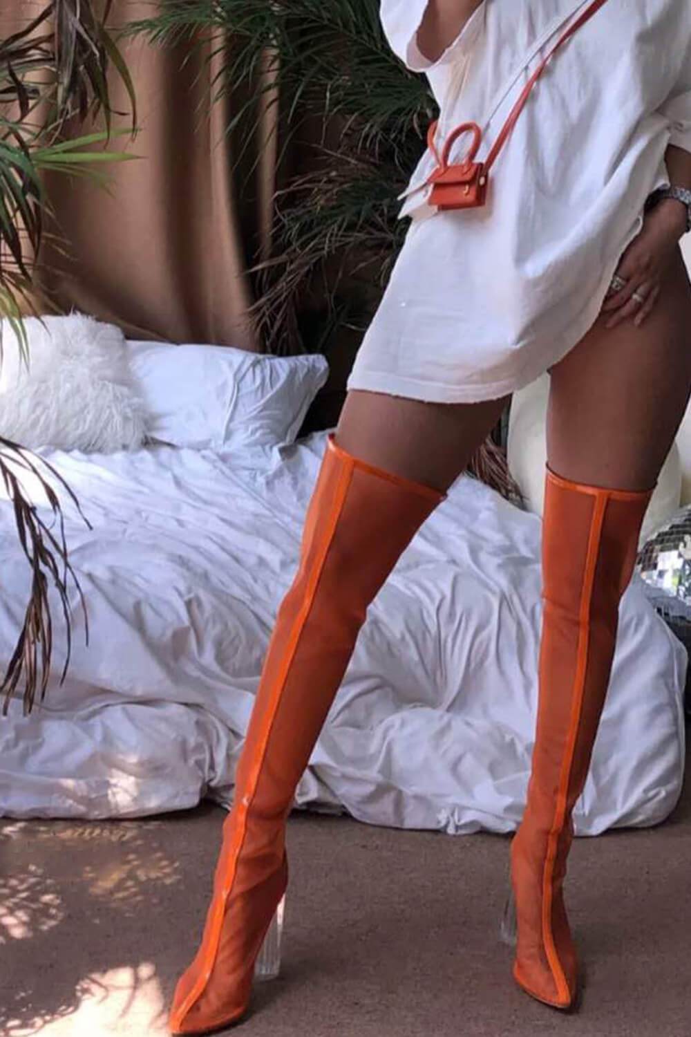 Orange Frost Thigh High Boots