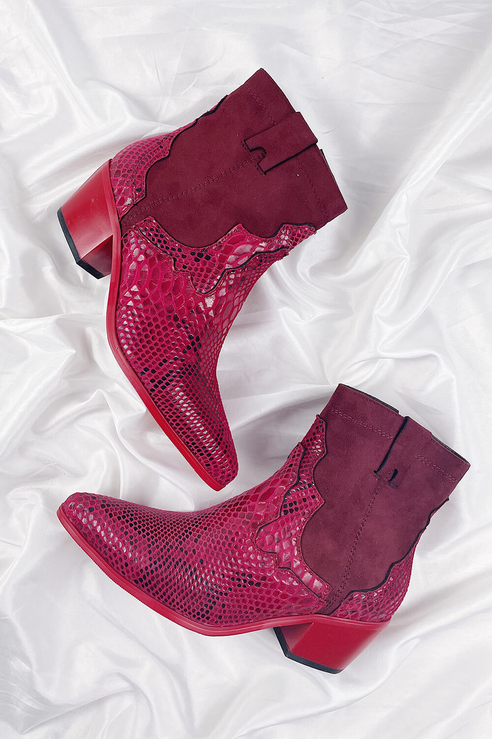 Red Snake Suede Cowboy Boots