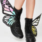 Black Metamorphic Glitter Lace Up Boots With Butterfly Wings