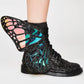 Black Metamorphic Glitter Lace Up Boots With Butterfly Wings