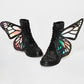 Black Metamorphic Glitter Lace Up Boots With Butterfly Wings