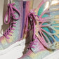 Rainbow Metamorphic Glitter Lace Up Combat Boots With Butterfly Wings